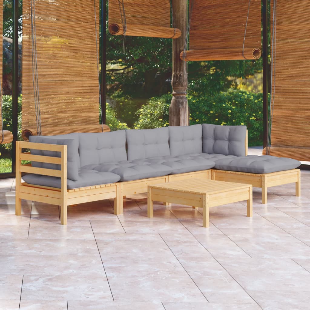 8720286862223_m_en_hd_1 vidaXL 6 Piece Garden Lounge Set with Grey Cushions Pinewood - Image 1