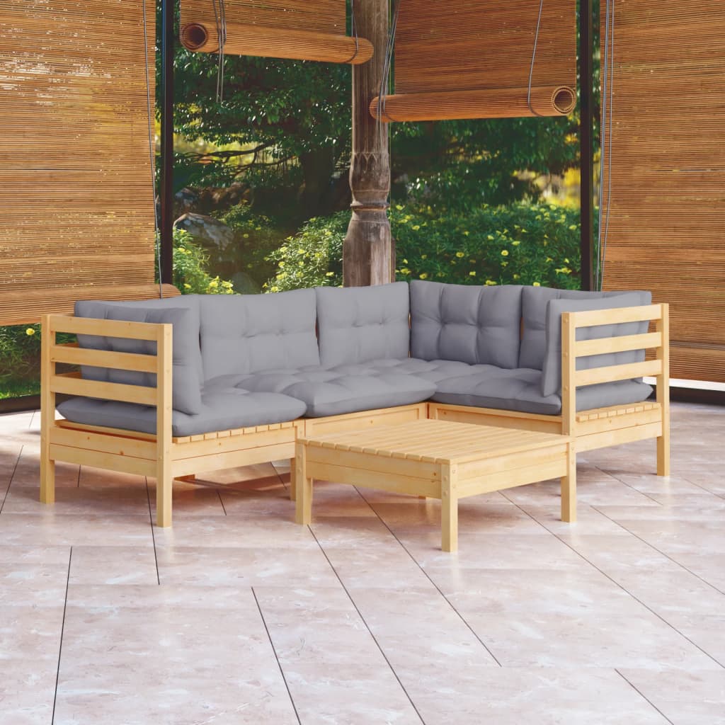 8720286862346_m_en_hd_1 vidaXL 5 Piece Garden Lounge Set with Grey Cushions Pinewood - Image 1