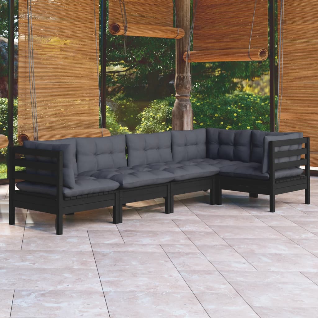 8720286862452_m_en_hd_1 vidaXL 5 Piece Garden Lounge Set with Cushions Black Pinewood - Image 1