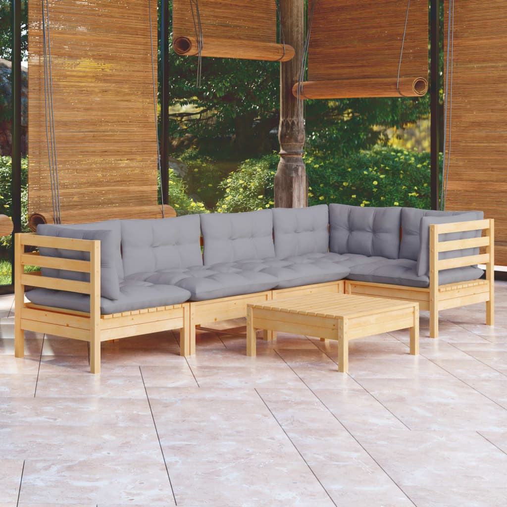 8720286862469_m_en_hd_1 vidaXL 6 Piece Garden Lounge Set with Grey Cushions Pinewood - Image 1