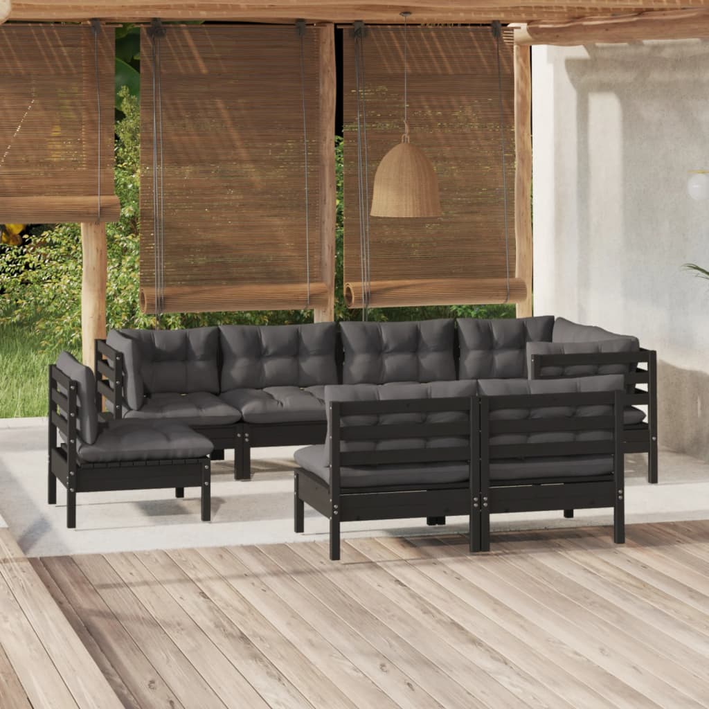 8720286863299_m_en_hd_1 vidaXL 8 Piece Garden Lounge Set with Cushions Black Solid Pinewood - Image 1