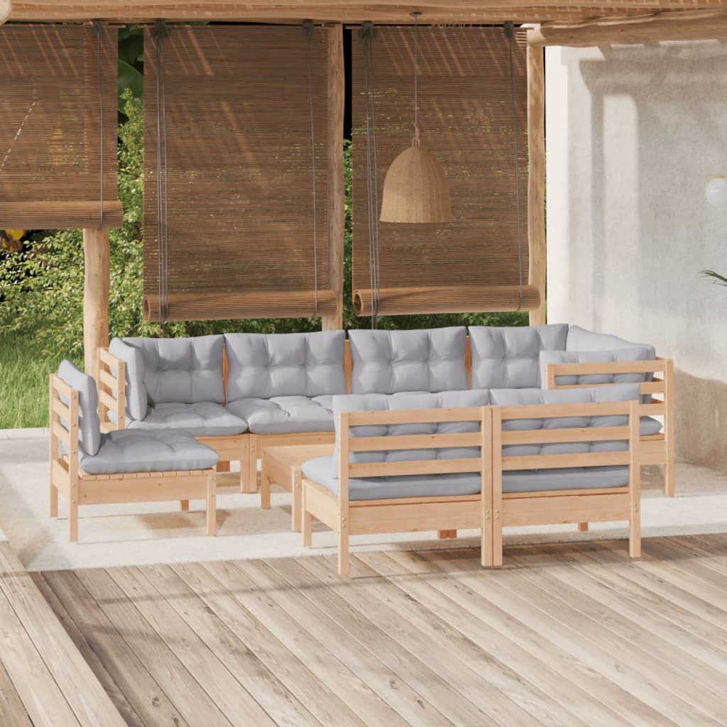 8720286863305_m_en_hd_1 vidaXL 9 Piece Garden Lounge Set with Grey Cushions Solid Pinewood - Image 1