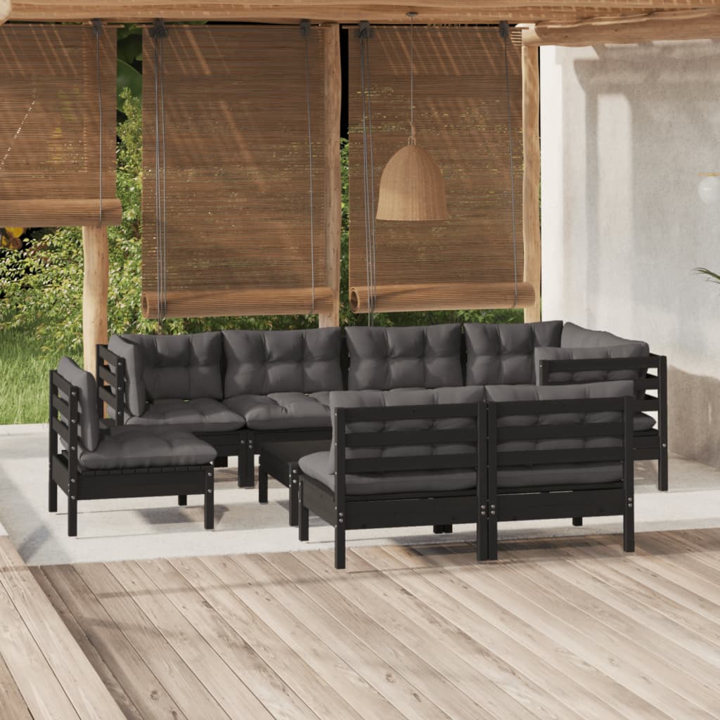 8720286863350_m_en_hd_1 vidaXL 9 Piece Garden Lounge Set with Cushions Black Solid Pinewood - Image 1