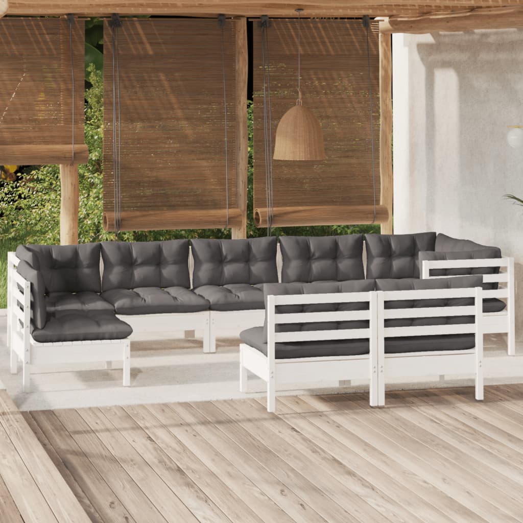vidaXL 9 Piece Garden Lounge Set with Cushions White Solid Pinewood