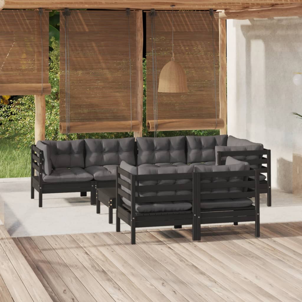 8720286863596_m_en_hd_1 vidaXL 8 Piece Garden Lounge Set with Cushions Black Solid Pinewood - Image 1