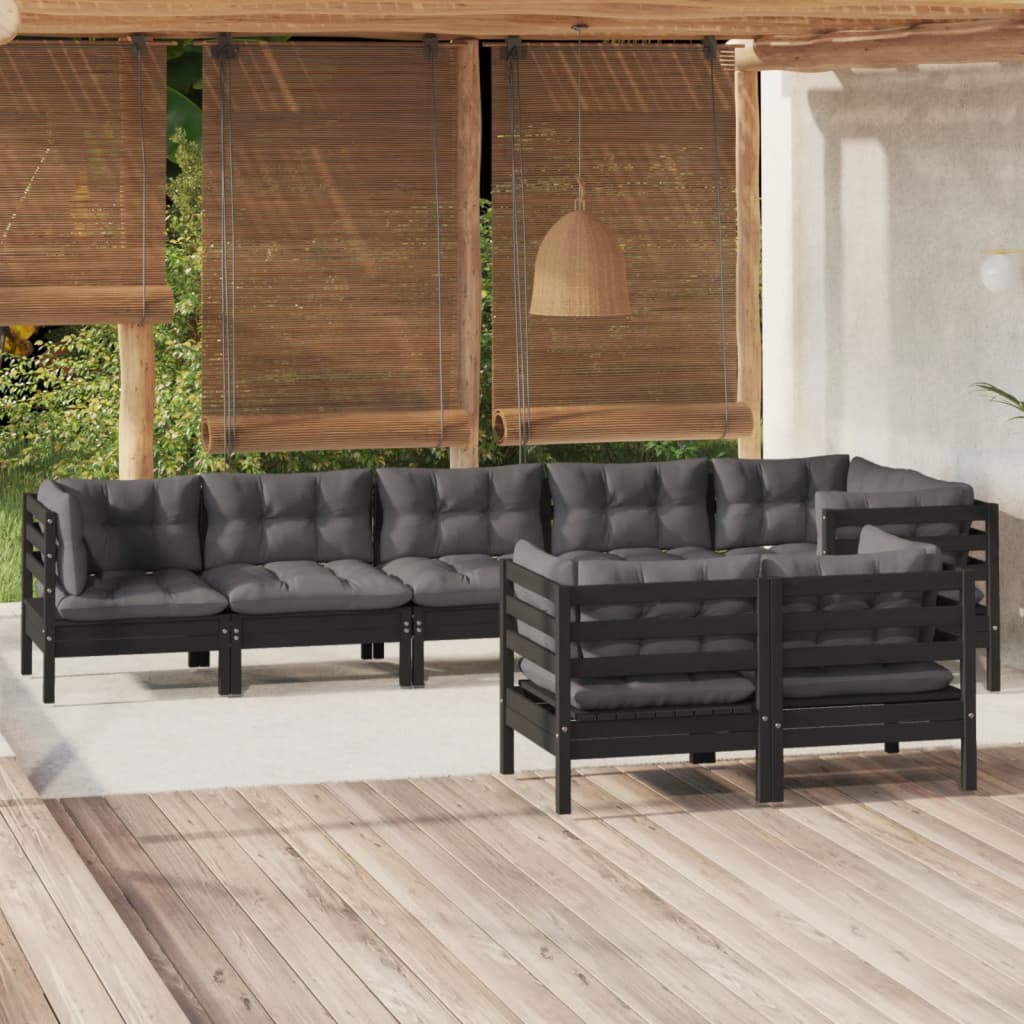 8720286863657_m_en_hd_1 vidaXL 8 Piece Garden Lounge Set with Cushions Black Solid Pinewood - Image 1