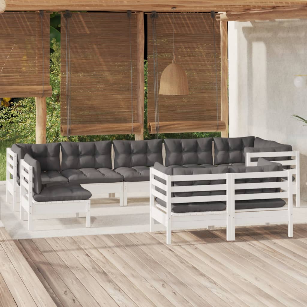 vidaXL 9 Piece Garden Lounge Set with Cushions White Solid Pinewood