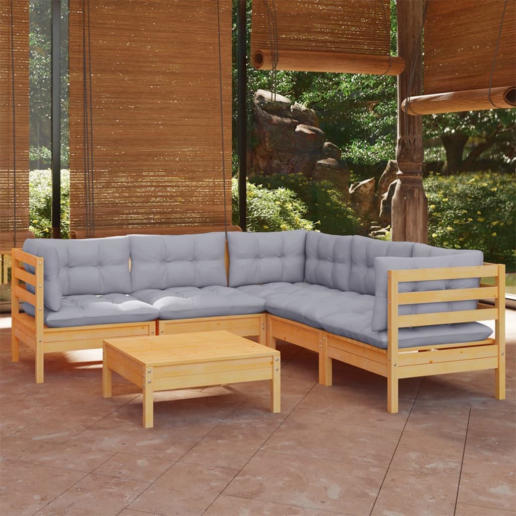 8720286864500_m_en_hd_1 vidaXL 6 Piece Garden Lounge Set with Grey Cushions Solid Pinewood - Image 1