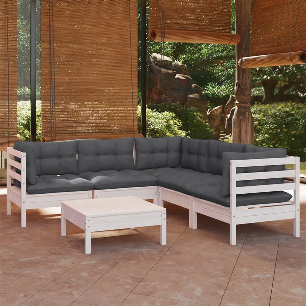 8720286864524_m_en_hd_1 vidaXL 6 Piece Garden Lounge Set with Cushions White Solid Pinewood - Image 1