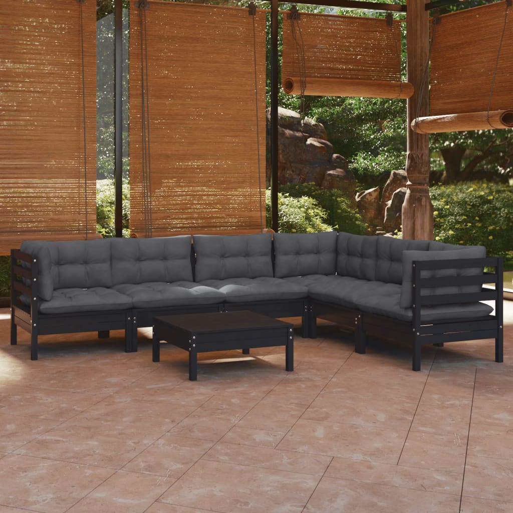 8720286864678_m_en_hd_1 vidaXL 7 Piece Garden Lounge Set with Cushions Black Solid Pinewood - Image 1