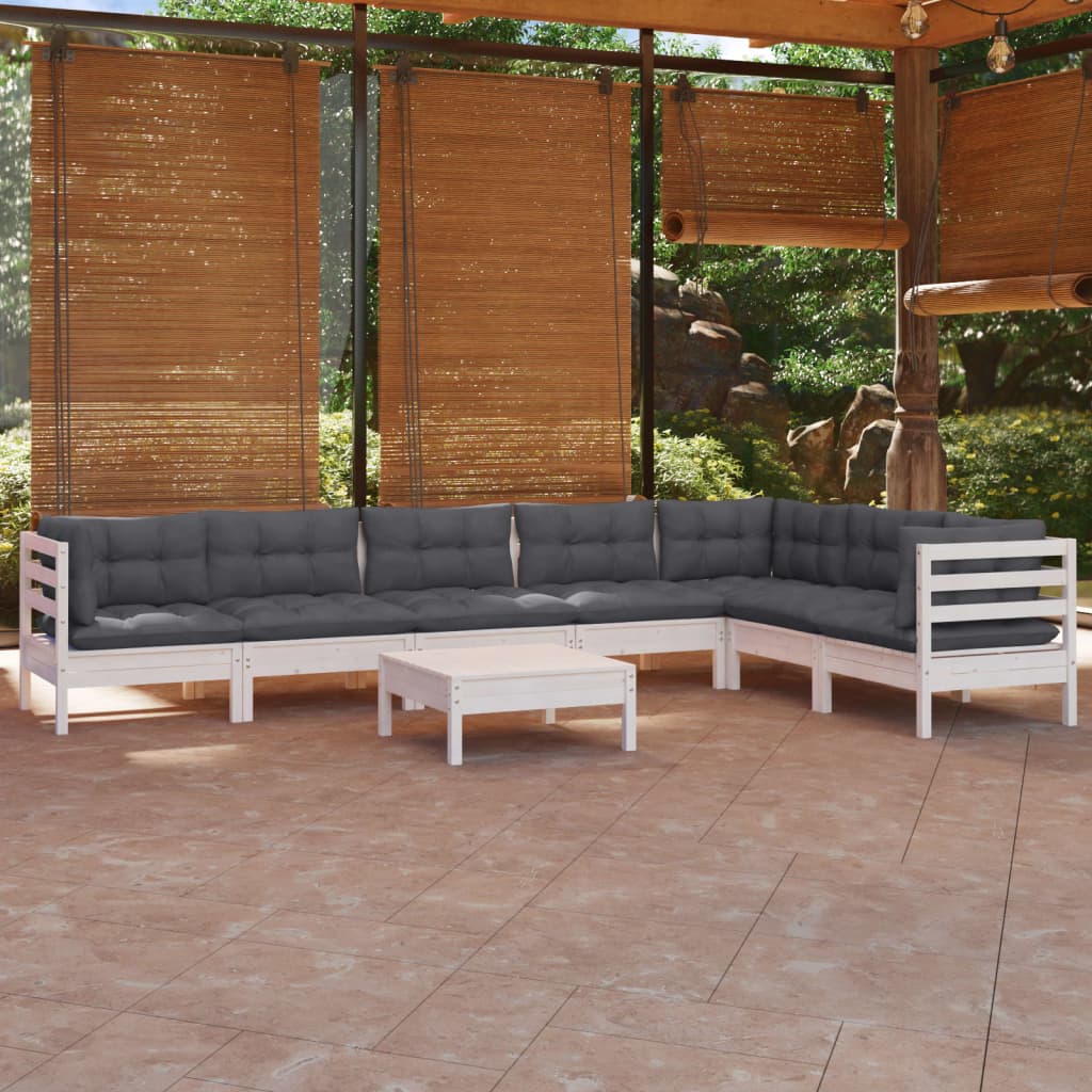 vidaXL 8 Piece Garden Lounge Set with Cushions White Solid Pinewood