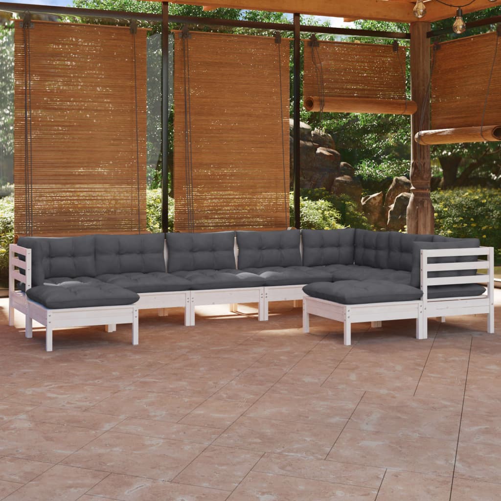 vidaXL 9 Piece Garden Lounge Set with Cushions White Solid Pinewood