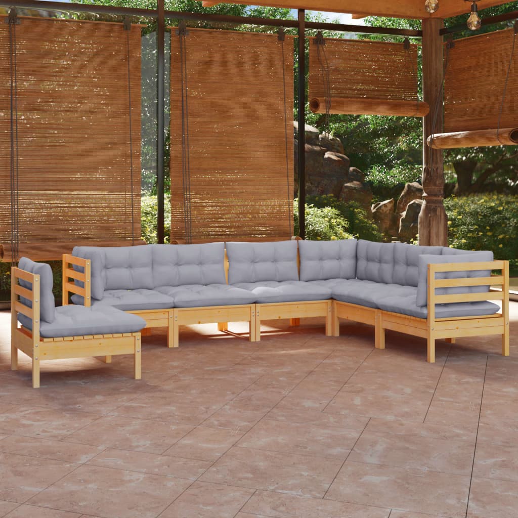 vidaXL 7 Piece Garden Lounge Set with Grey Cushions Solid Pinewood