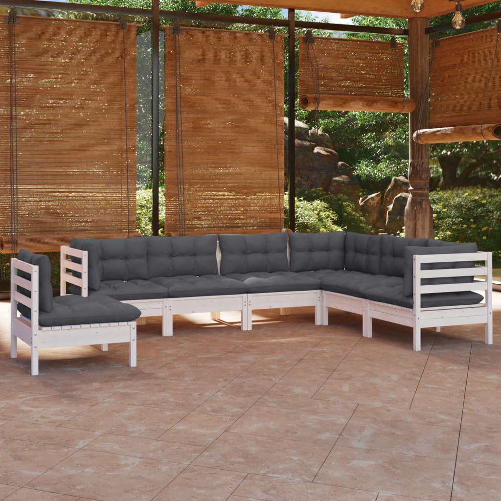vidaXL 7 Piece Garden Lounge Set with Cushions White Solid Pinewood
