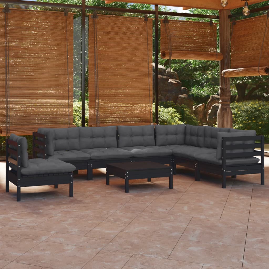 8720286865033_m_en_hd_1 vidaXL 8 Piece Garden Lounge Set with Cushions Black Solid Pinewood - Image 1