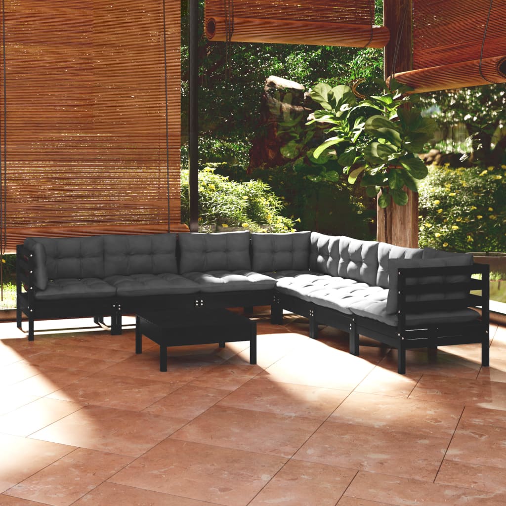 8720286865750_m_en_hd_1 vidaXL 8 Piece Garden Lounge Set with Cushions Black Solid Pinewood - Image 1