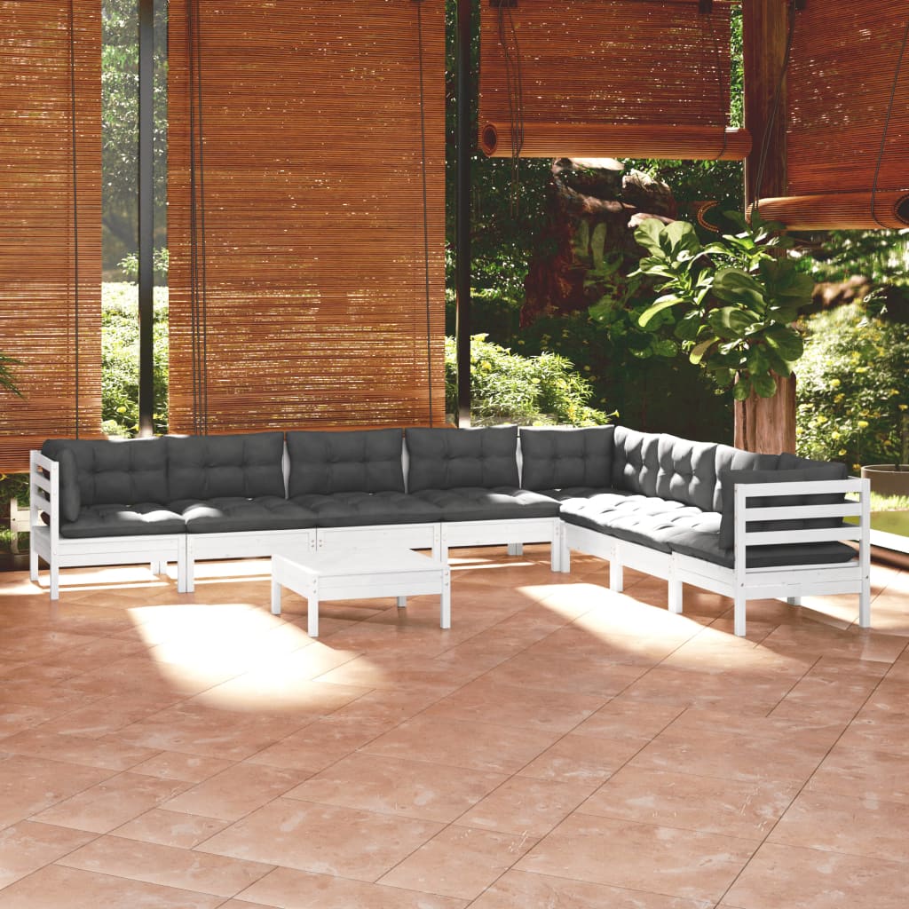 vidaXL 9 Piece Garden Lounge Set with Cushions White Solid Pinewood