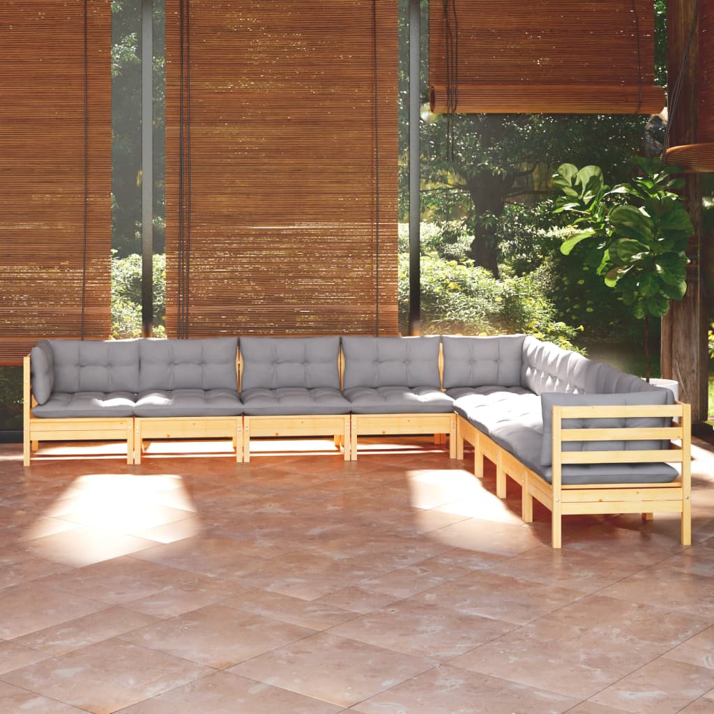 vidaXL 9 Piece Garden Lounge Set with Grey Cushions Solid Pinewood