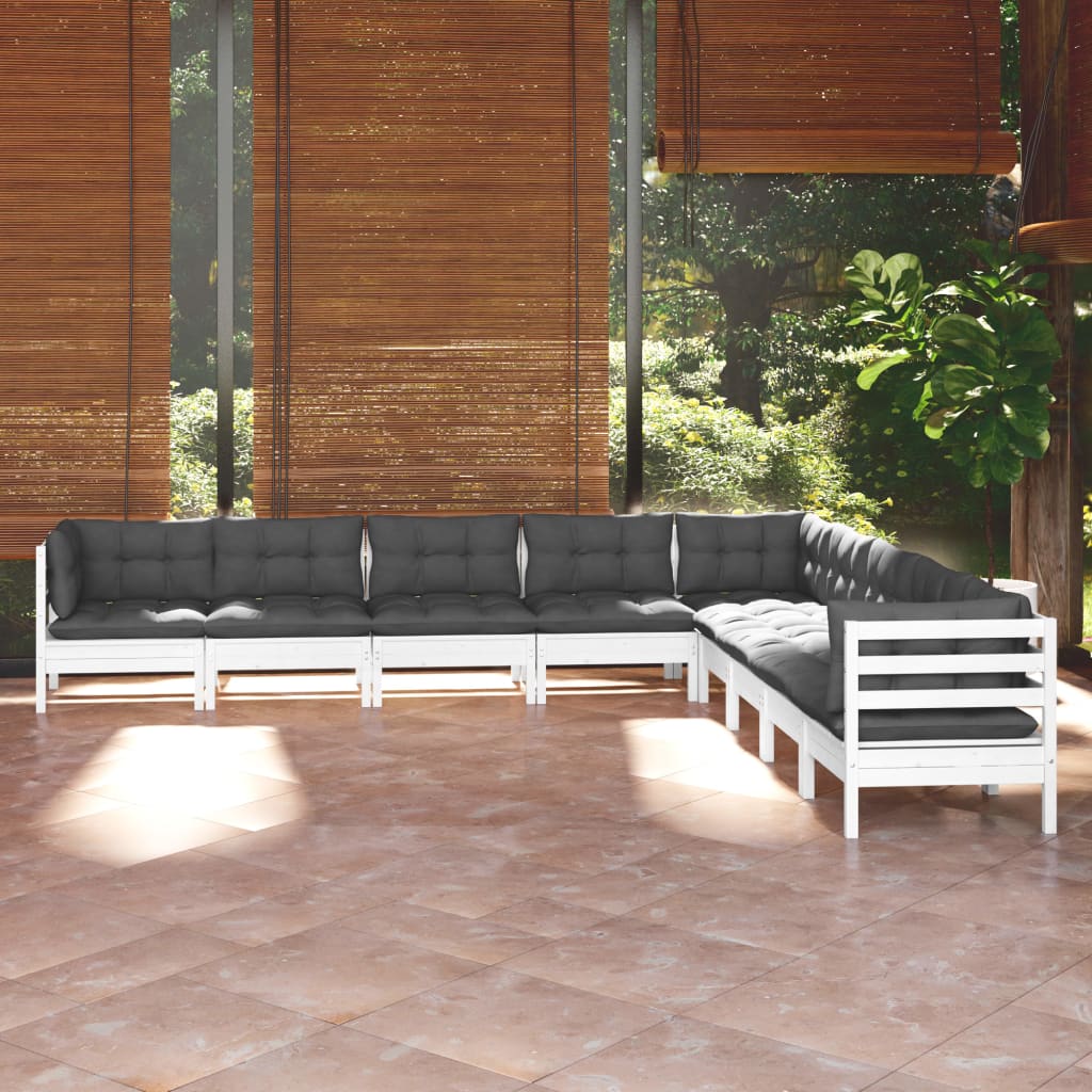 vidaXL 9 Piece Garden Lounge Set with Cushions White Solid Pinewood