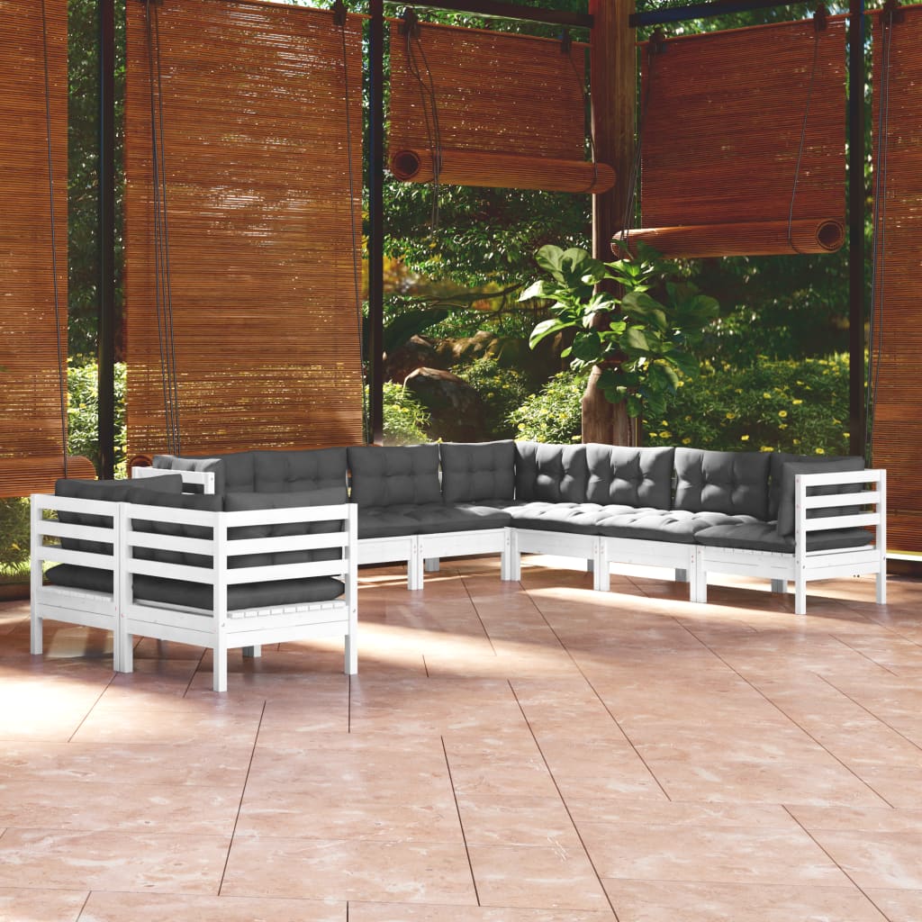 vidaXL 9 Piece Garden Lounge Set with Cushions White Solid Pinewood
