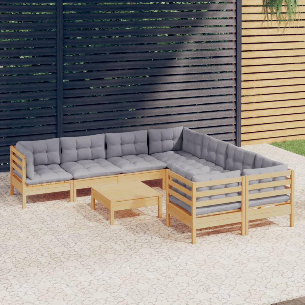 8720286867501_m_en_hd_1 vidaXL 9 Piece Garden Lounge Set with Grey Cushions Pinewood - Image 1