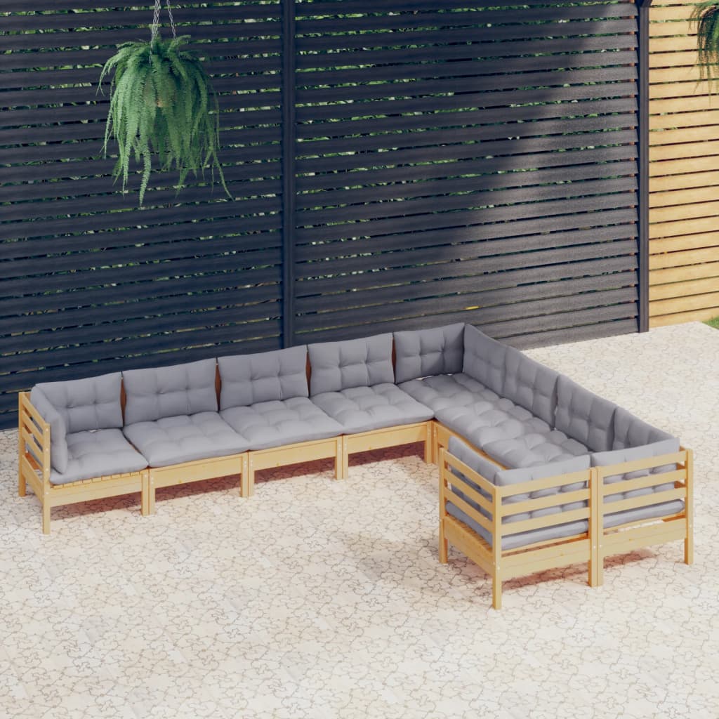 8720286867563_m_en_hd_1 vidaXL 9 Piece Garden Lounge Set with Grey Cushions Pinewood - Image 1