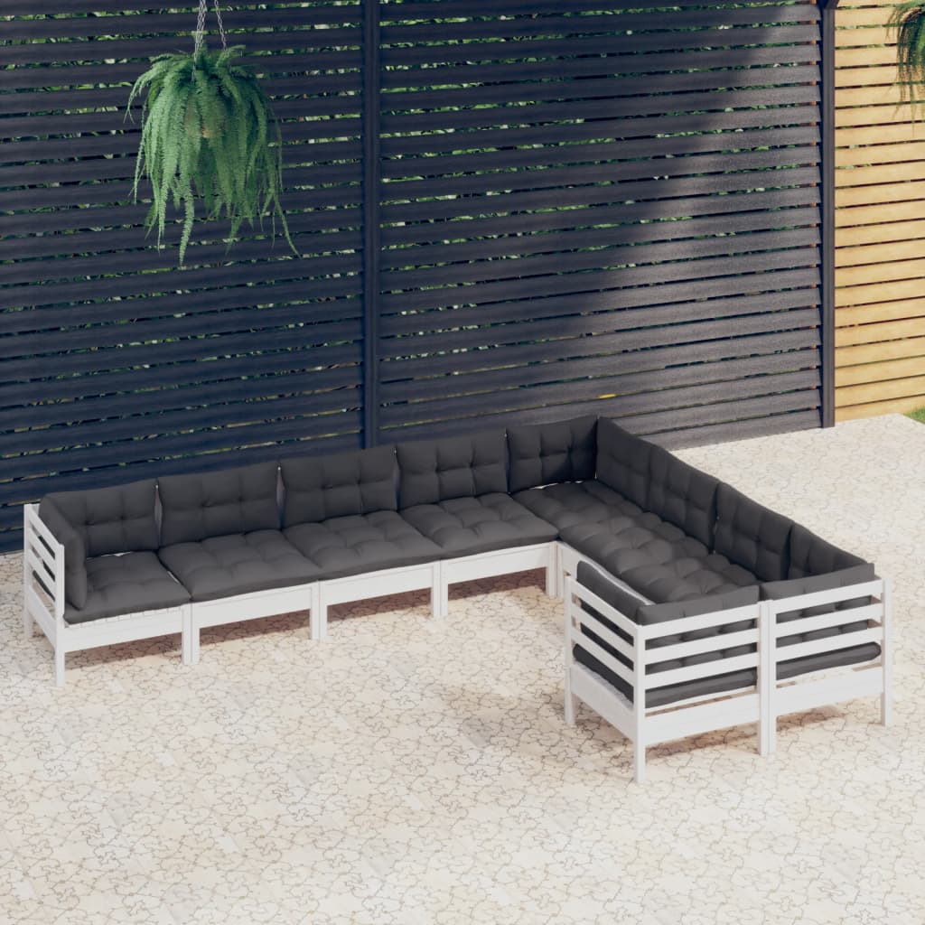 vidaXL 9 Piece Garden Lounge Set with Cushions White Pinewood