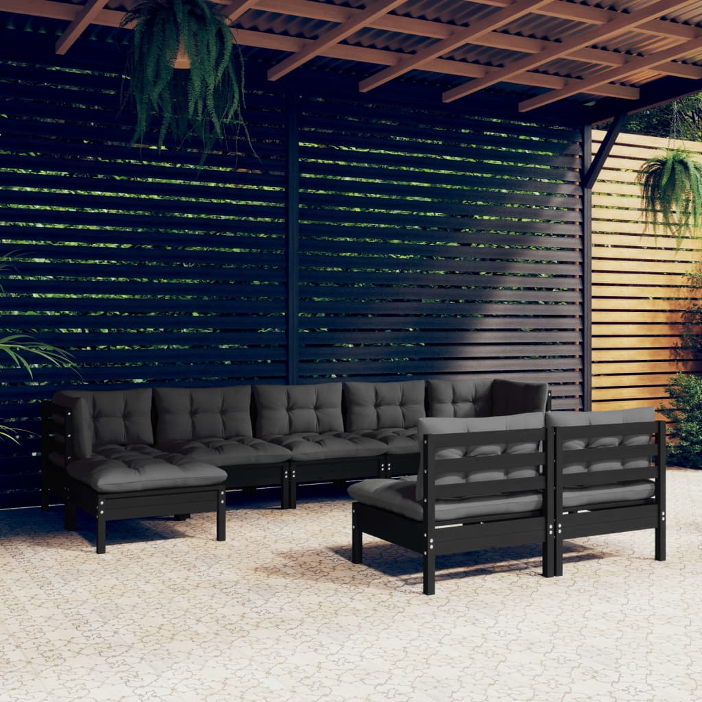 vidaXL 9 Piece Garden Lounge Set with Cushions Black Pinewood