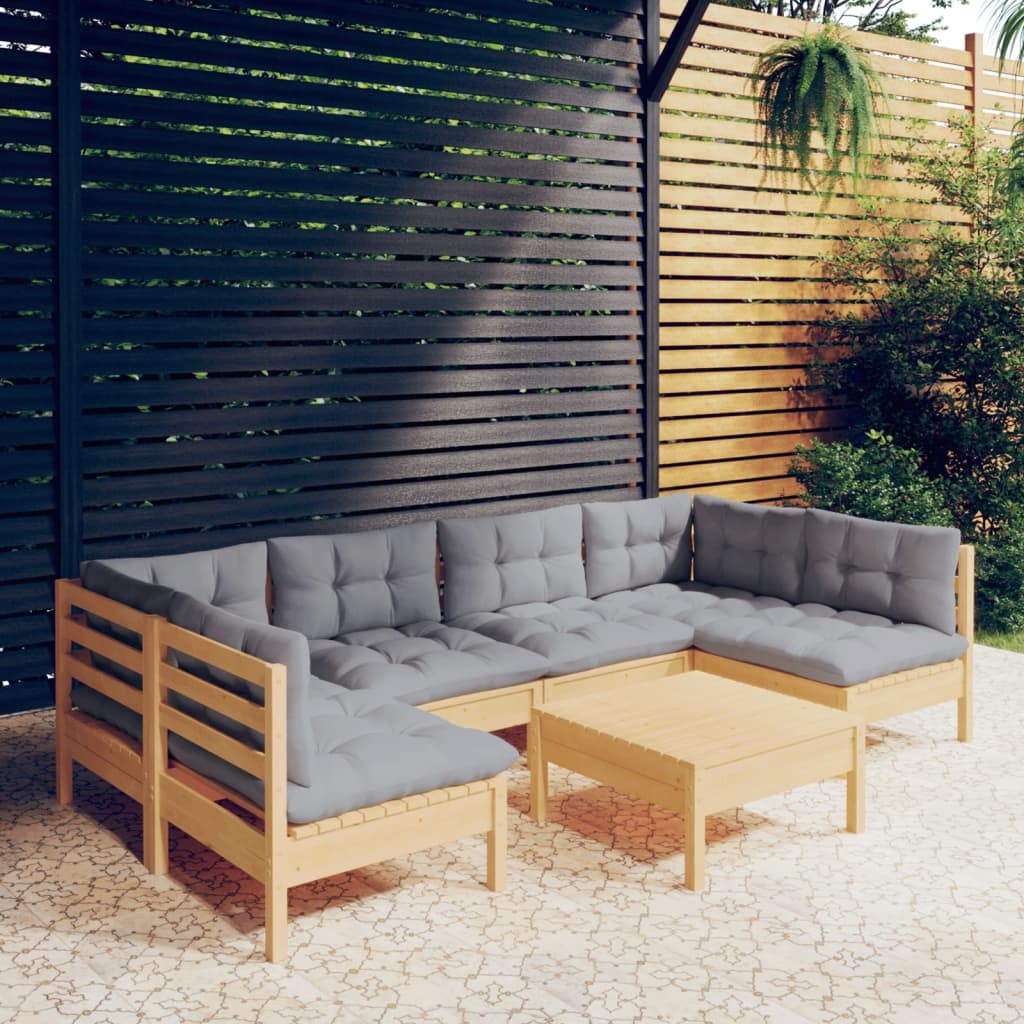 8720286869307_m_en_hd_1 vidaXL 7 Piece Garden Lounge Set with Grey Cushions Solid Pinewood - Image 1