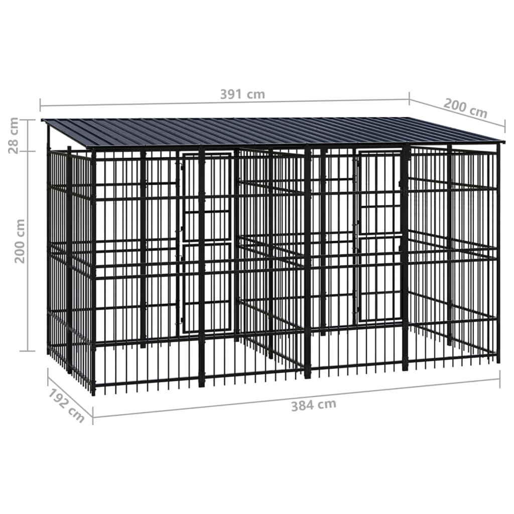 8720286871935_g_en_hd_7 vidaXL Outdoor Dog Kennel with Roof Steel 7.37 m² - Image 8
