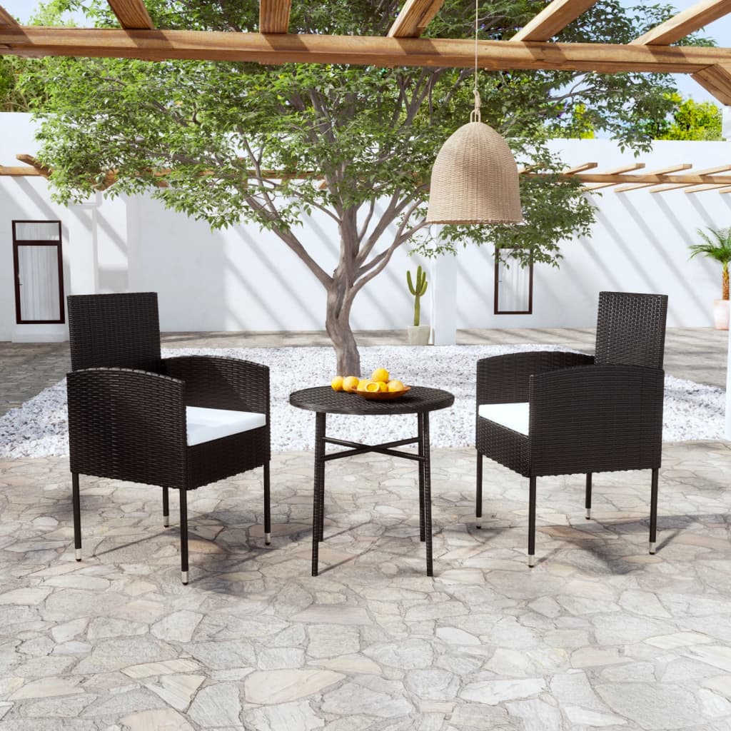 vidaXL 3 Piece Garden Dining Set Poly Rattan Black