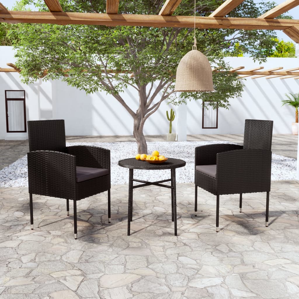 vidaXL 3 Piece Garden Dining Set Poly Rattan Black
