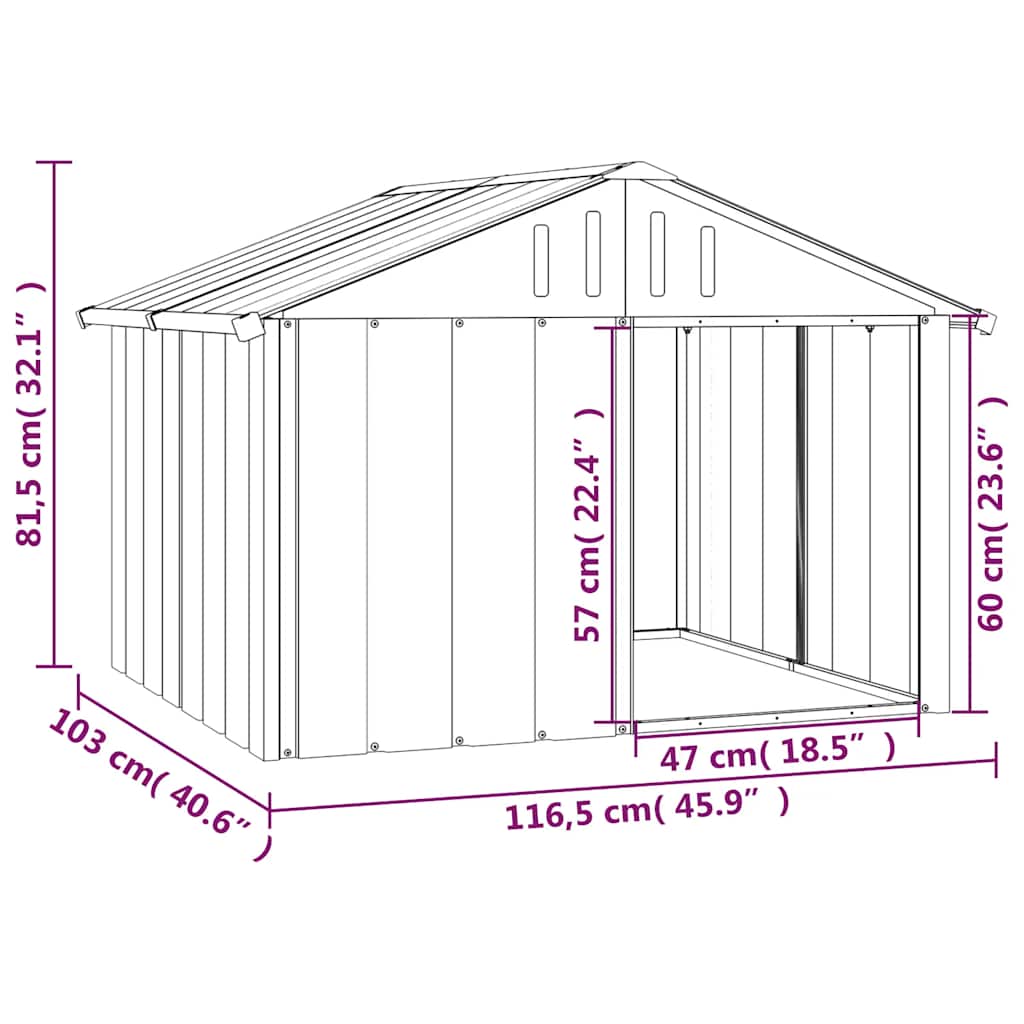 8720286902486_g_en_hd_4 vidaXL Dog House Grey 116.5x103x81.5 cm Galvanised Steel - Image 6