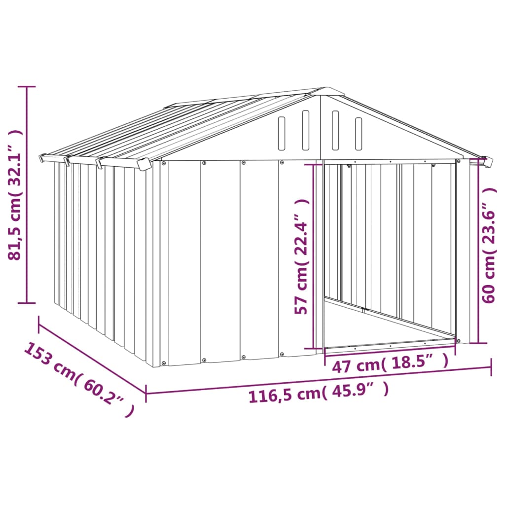 8720286902493_g_en_hd_4 vidaXL Dog House Grey 116.5x153x81.5 cm Galvanised Steel - Image 5