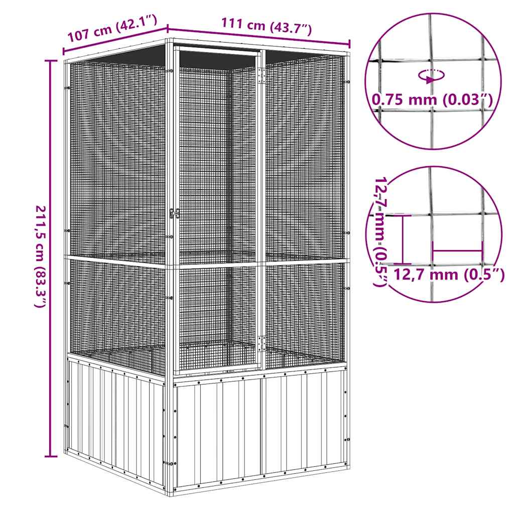 8720286902561_g_en_hd_5 vidaXL Bird Cage Grey 111x107x211.5 cm Galvanised Steel - Image 6