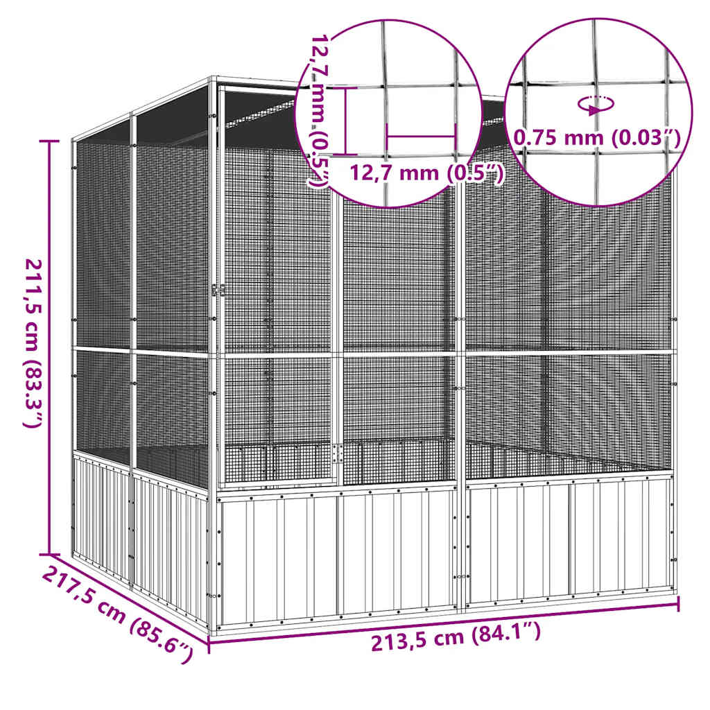 8720286902578_g_en_hd_5 vidaXL Bird Cage Grey 213.5x217.5x211.5 cm Galvanised Steel - Image 6