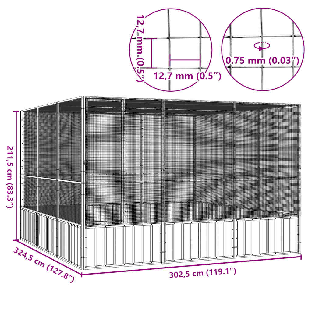 8720286902585_g_en_hd_5 vidaXL Bird Cage Grey 302.5x324.5x211.5 cm Galvanised Steel - Image 6