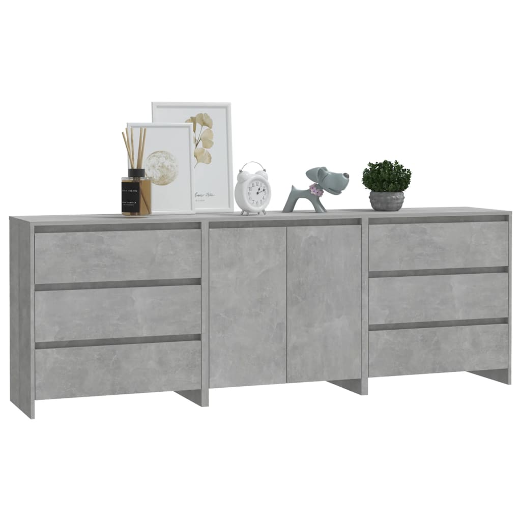 8720286903667_g_en_hd_4 vidaXL 3 Piece Sideboard Concrete Grey Engineered Wood - Image 7
