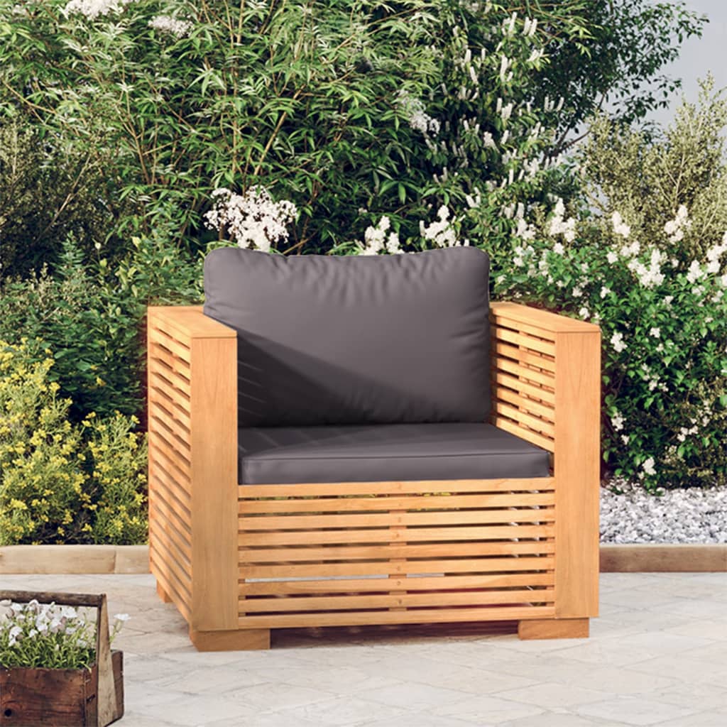 8720286907979_m_en_hd_1 vidaXL Garden Sofa Chair with Dark Grey Cushions Solid Wood Teak - Image 1