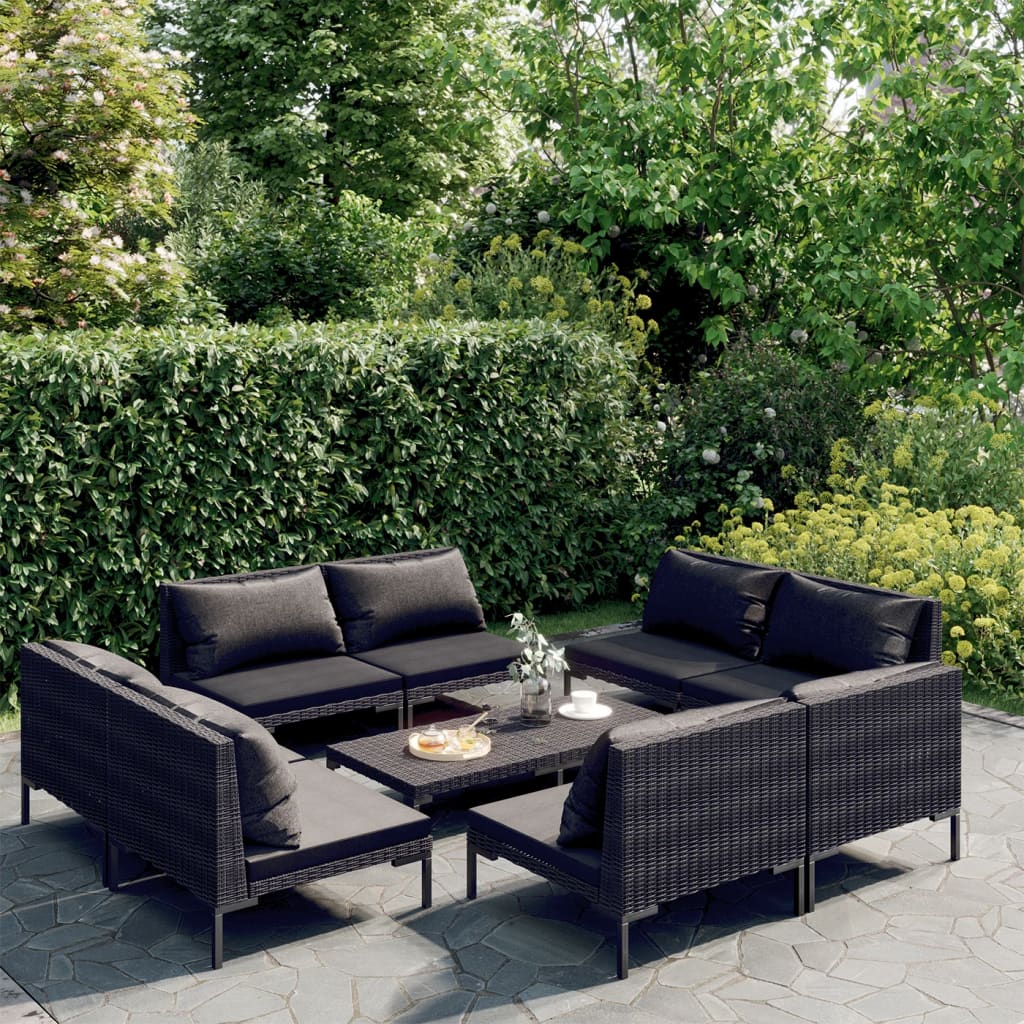 8720286924082_m_en_hd_1 vidaXL 9 Piece Garden Lounge Set with Cushions Poly Rattan Dark Grey - Image 1