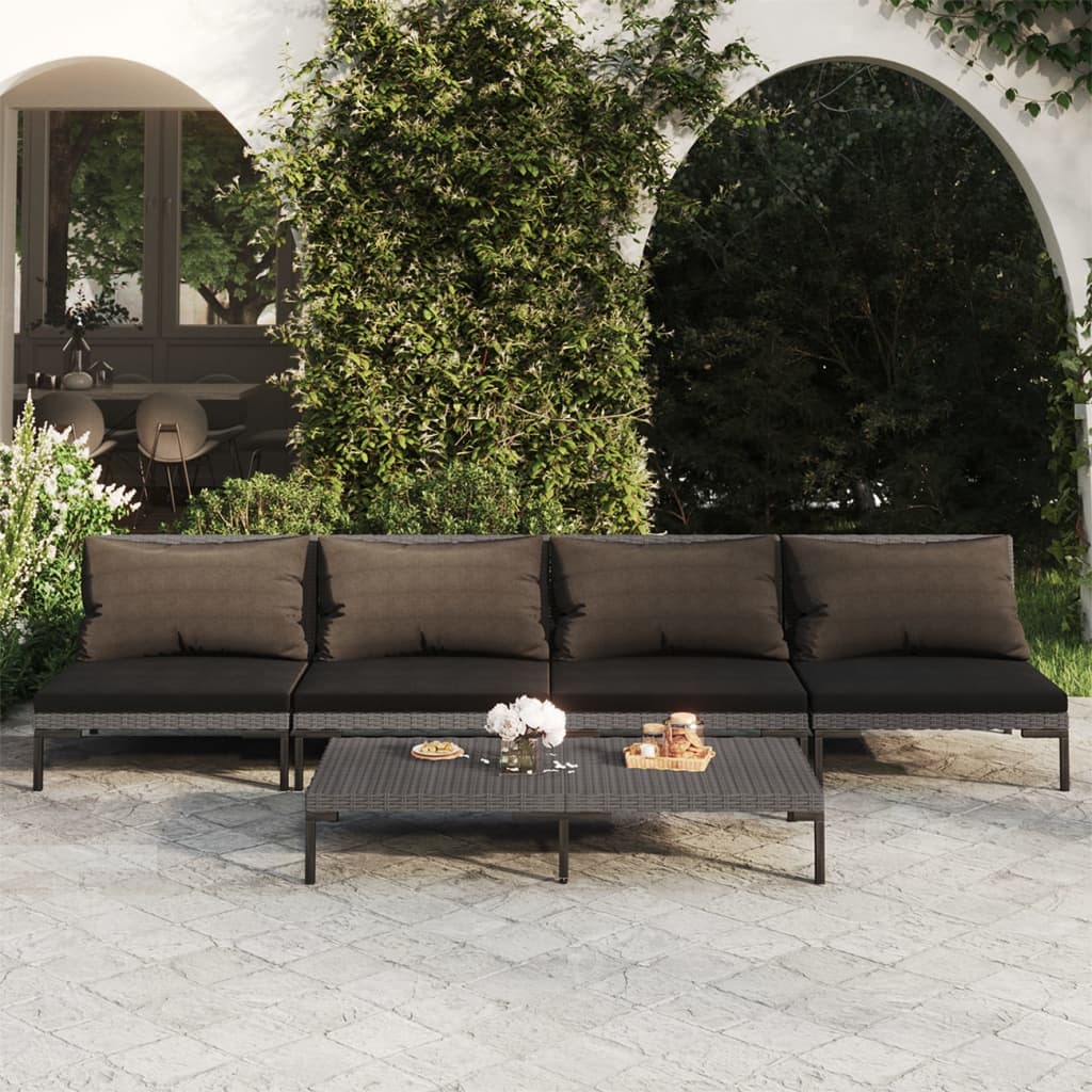 8720286924174_m_en_hd_1 vidaXL 5 Piece Garden Lounge Set with Cushions Poly Rattan Dark Grey - Image 1