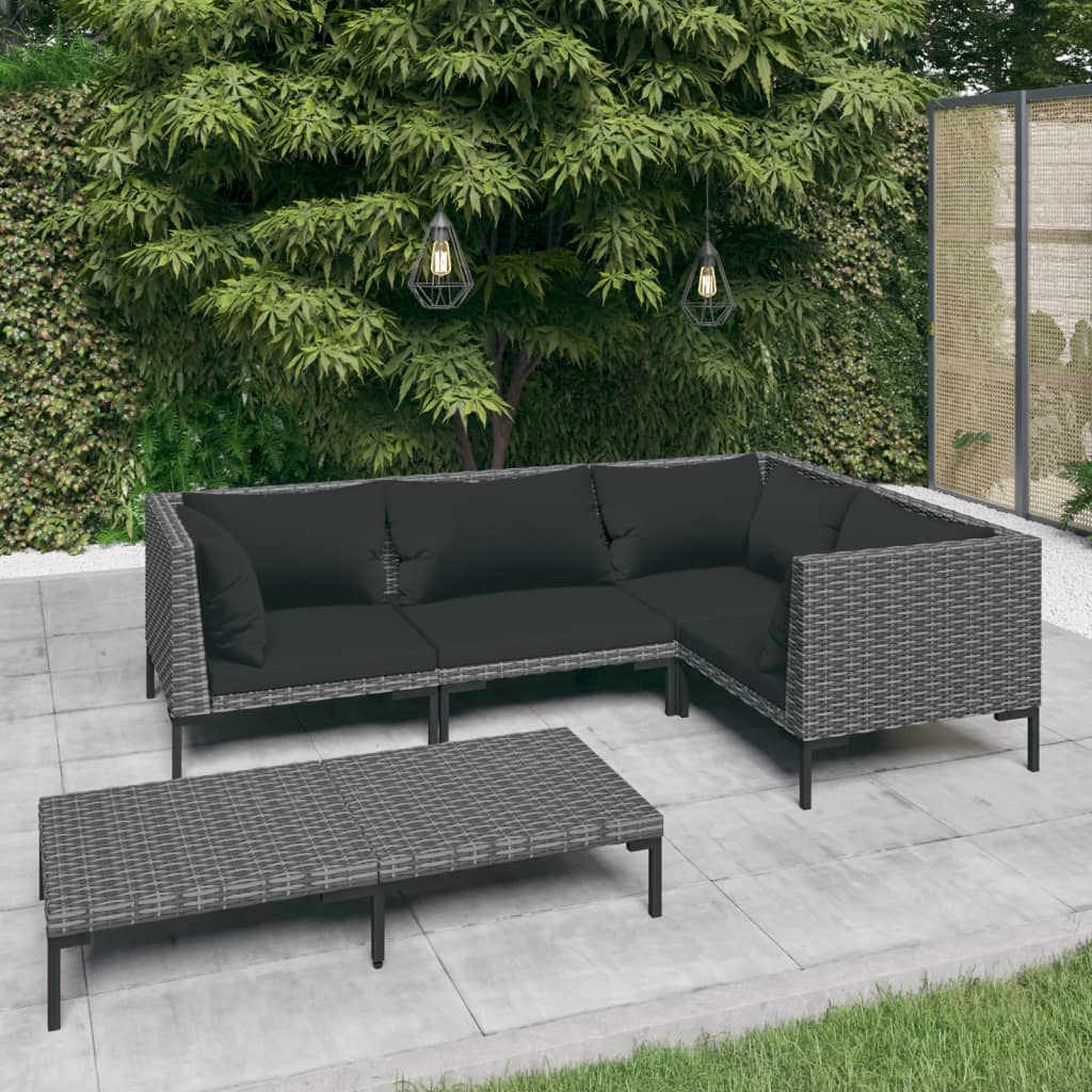 vidaXL 5 Piece Garden Lounge Set with Cushions Poly Rattan Dark Grey