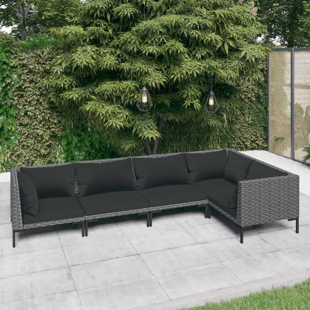 vidaXL 5 Piece Garden Lounge Set with Cushions Poly Rattan Dark Grey