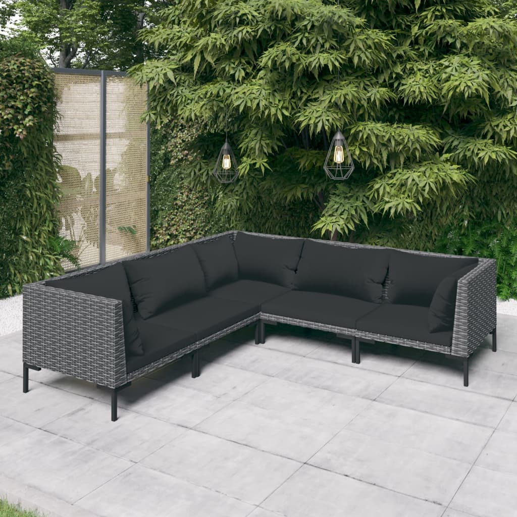 vidaXL 5 Piece Garden Lounge Set with Cushions Poly Rattan Dark Grey