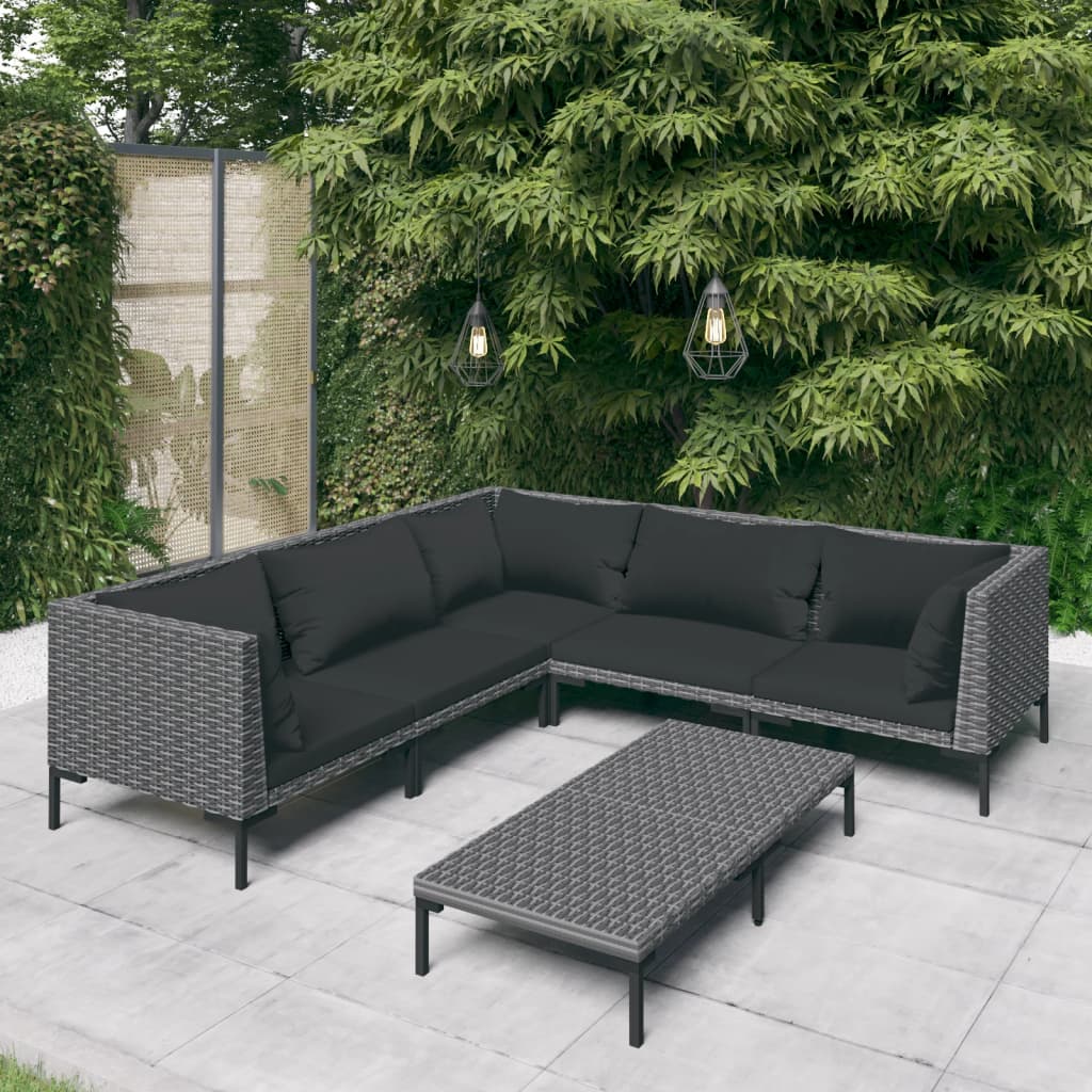 vidaXL 6 Piece Garden Lounge Set with Cushions Poly Rattan Dark Grey