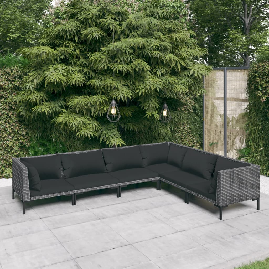 vidaXL 6 Piece Garden Lounge Set with Cushions Poly Rattan Dark Grey