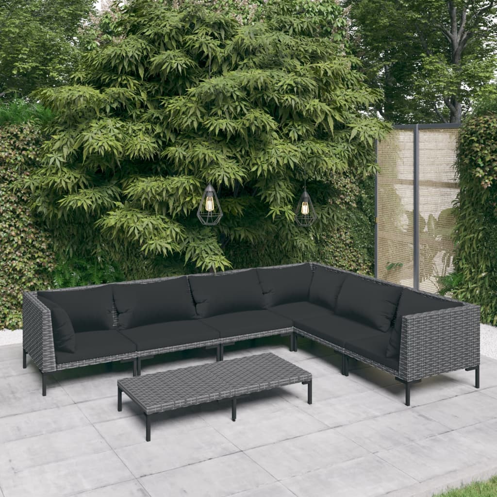 vidaXL 7 Piece Garden Lounge Set with Cushions Poly Rattan Dark Grey