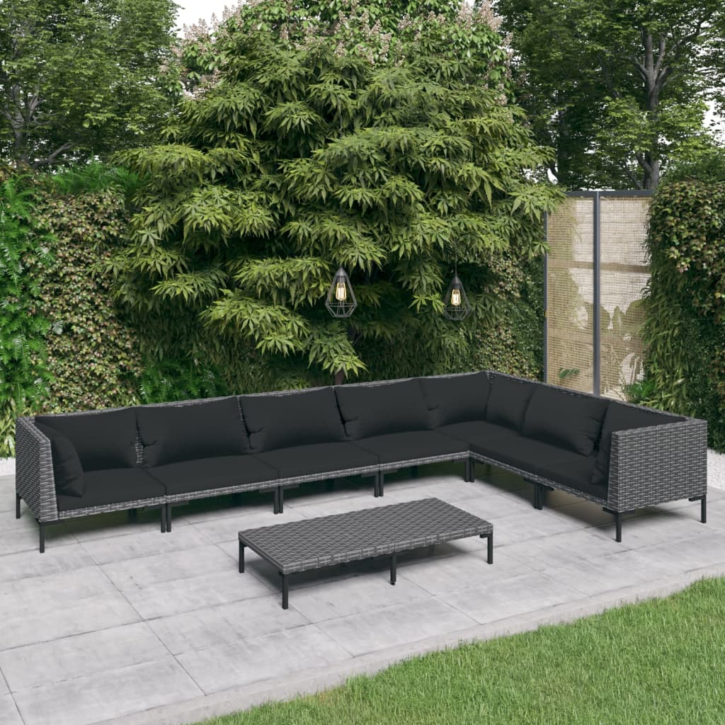 vidaXL 8 Piece Garden Lounge Set with Cushions Poly Rattan Dark Grey