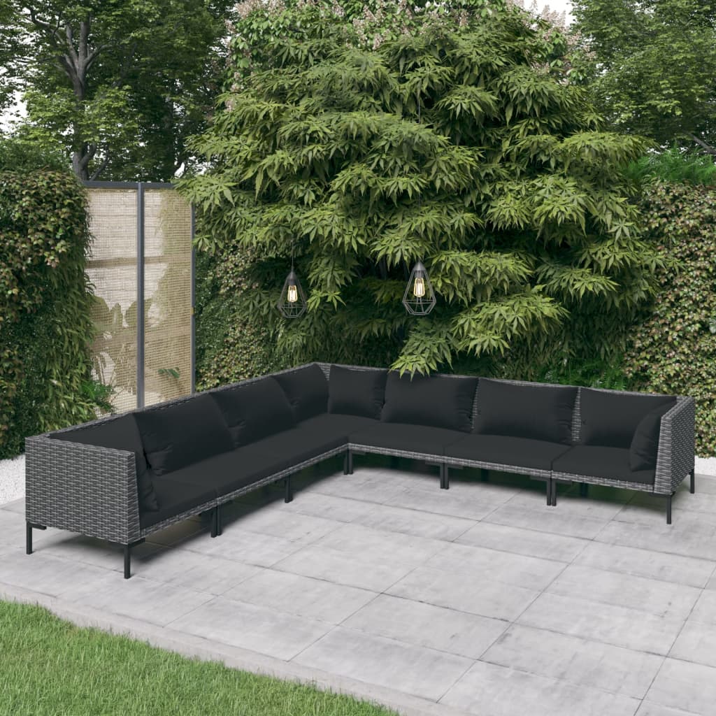 vidaXL 7 Piece Garden Lounge Set with Cushions Poly Rattan Dark Grey