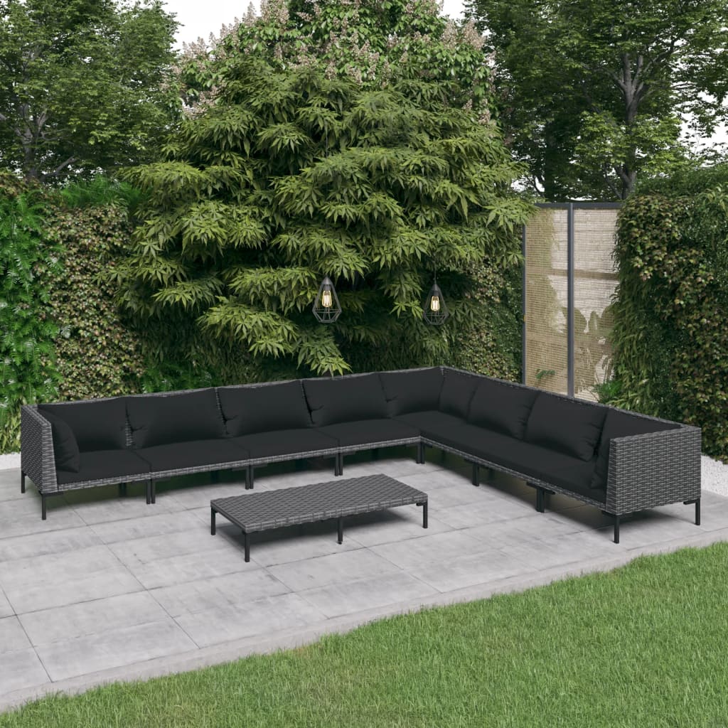 vidaXL 9 Piece Garden Lounge Set with Cushions Poly Rattan Dark Grey